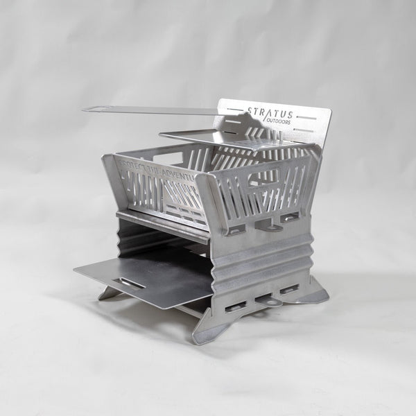 Side view of Stratus Outdoors Firepit Oven highlighting precision laser-cut vents and aluminium frame design