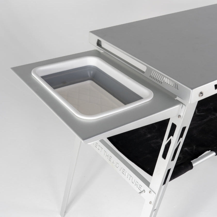 Studio image of the Table Extension ‑ Sink on white background, showing full dimensions 380 × 485 mm and aluminium finishStudio image of the Table Extension ‑ Sink on white background, showing full dimensions 380 × 485 mm and aluminium finish
