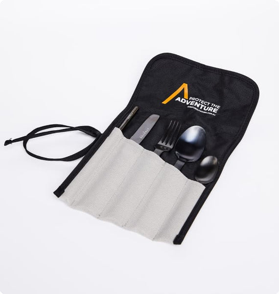 Close‑up of stainless steel cutlery set from the Dinnerware set